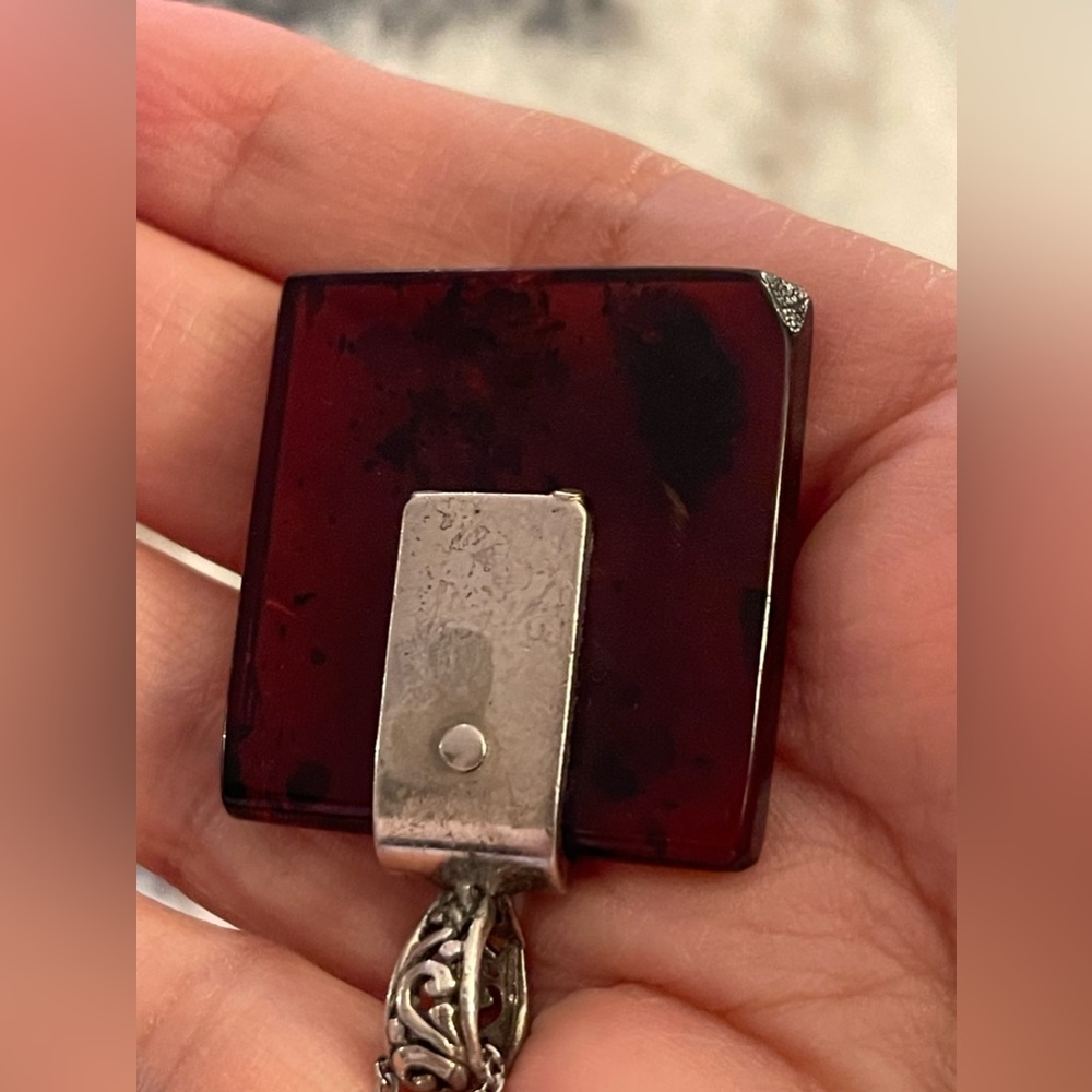 Natural cherry brown amber sterling artisan made pendant - Picture 15 of 16